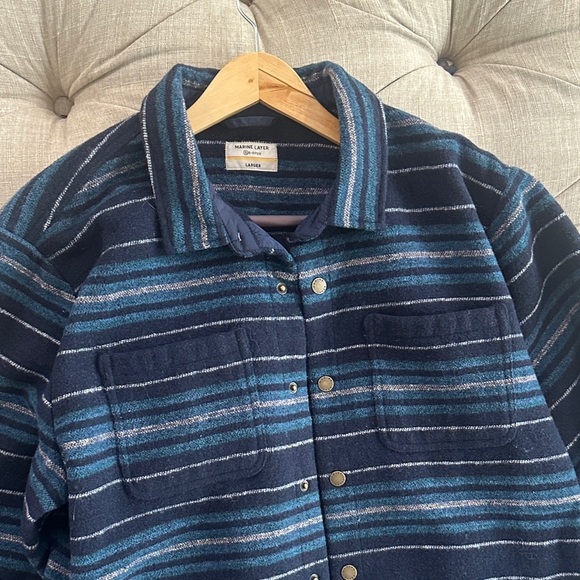 Marine Layer Striped Navy Jean Jacket - Picture 4 of 10